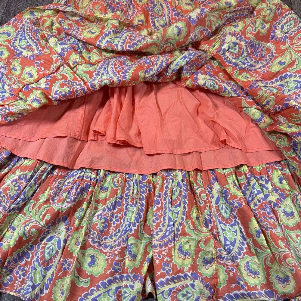 Ralph Lauren Orange Paisley Tiered Maxi Full Skirt Women's Boho Cottagecore SZ M - Picture 8 of 12